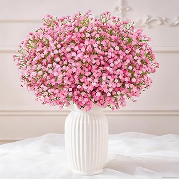 6Pcs Babys Breath Artificial Flowers, 21 Pink Gypsophila Fake Flowers