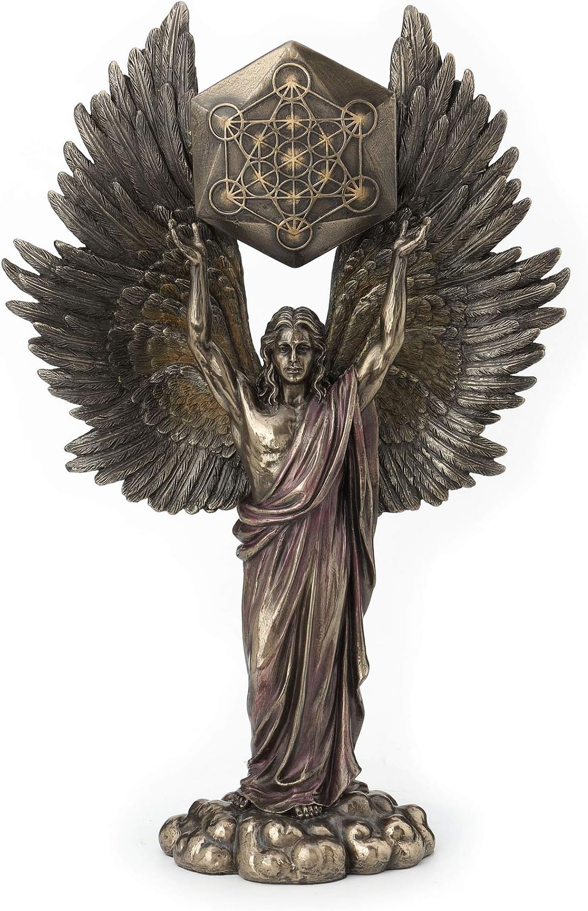 Veronese Design Archangel Metatron Holding Up Sacred Geometry Cube Statue