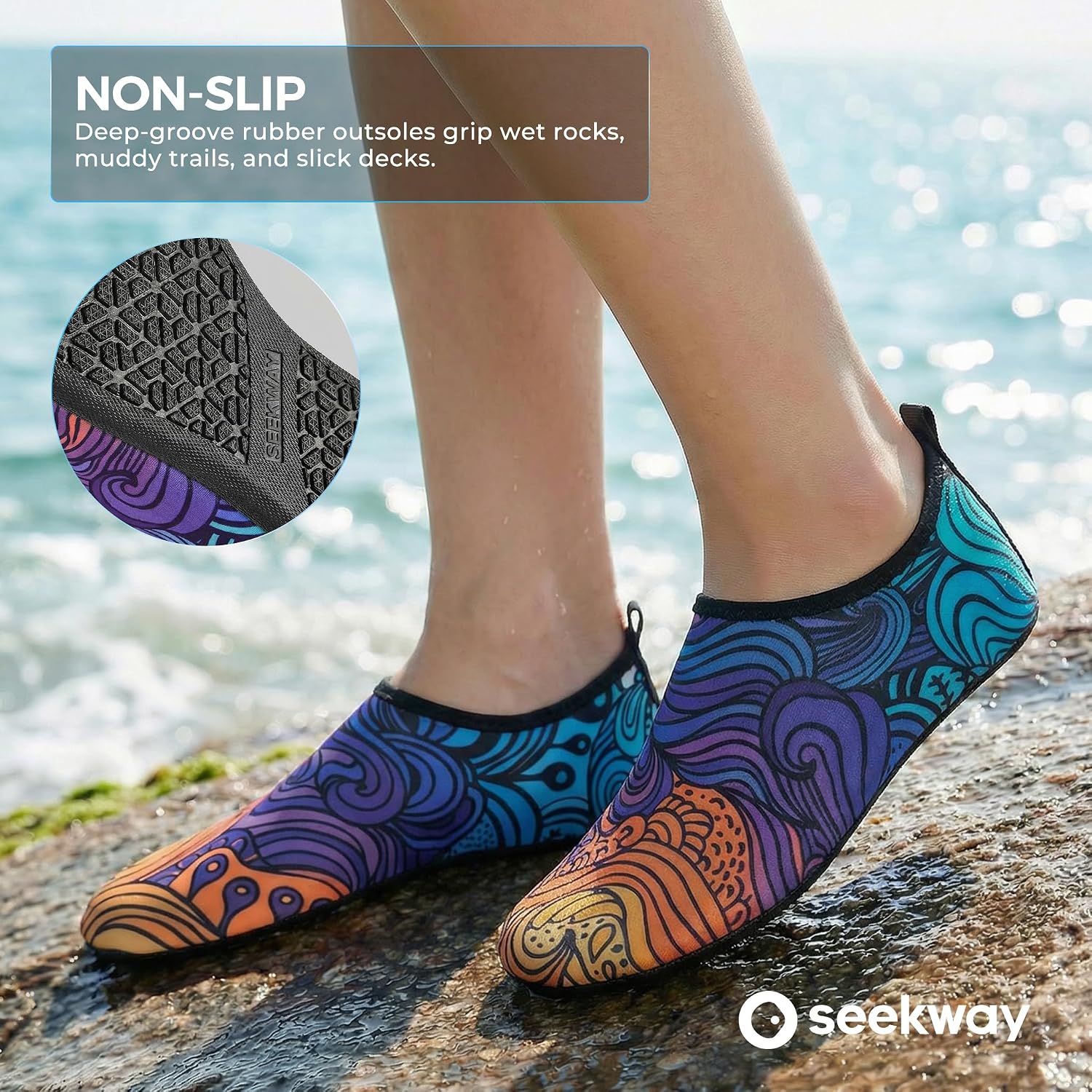 SEEKWAY Water Shoes Women Men Adult Quick-Dry Aqua Socks Barefoot Non Slip for Beach Swim River Pool Lake surf Black SK002(U) thumbnail