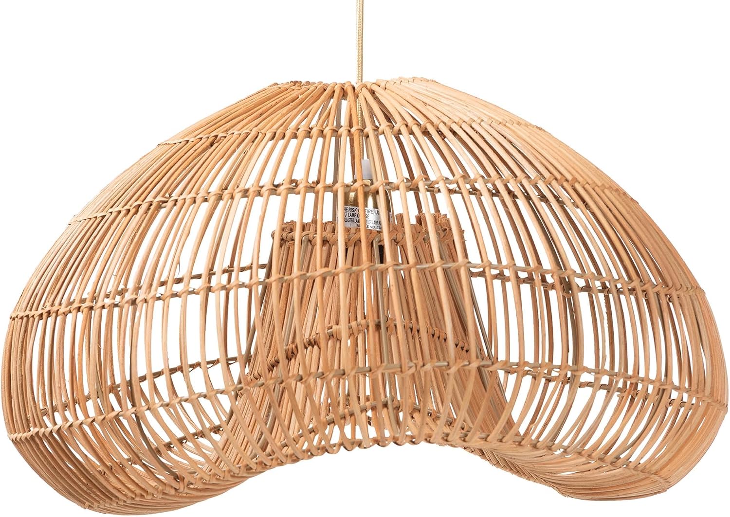 bali & pari Hansa Natural Rattan Pendant Lampshade - Handcrafted Dome-Shape Ceiling Light Cover, Coastal Boho Décor