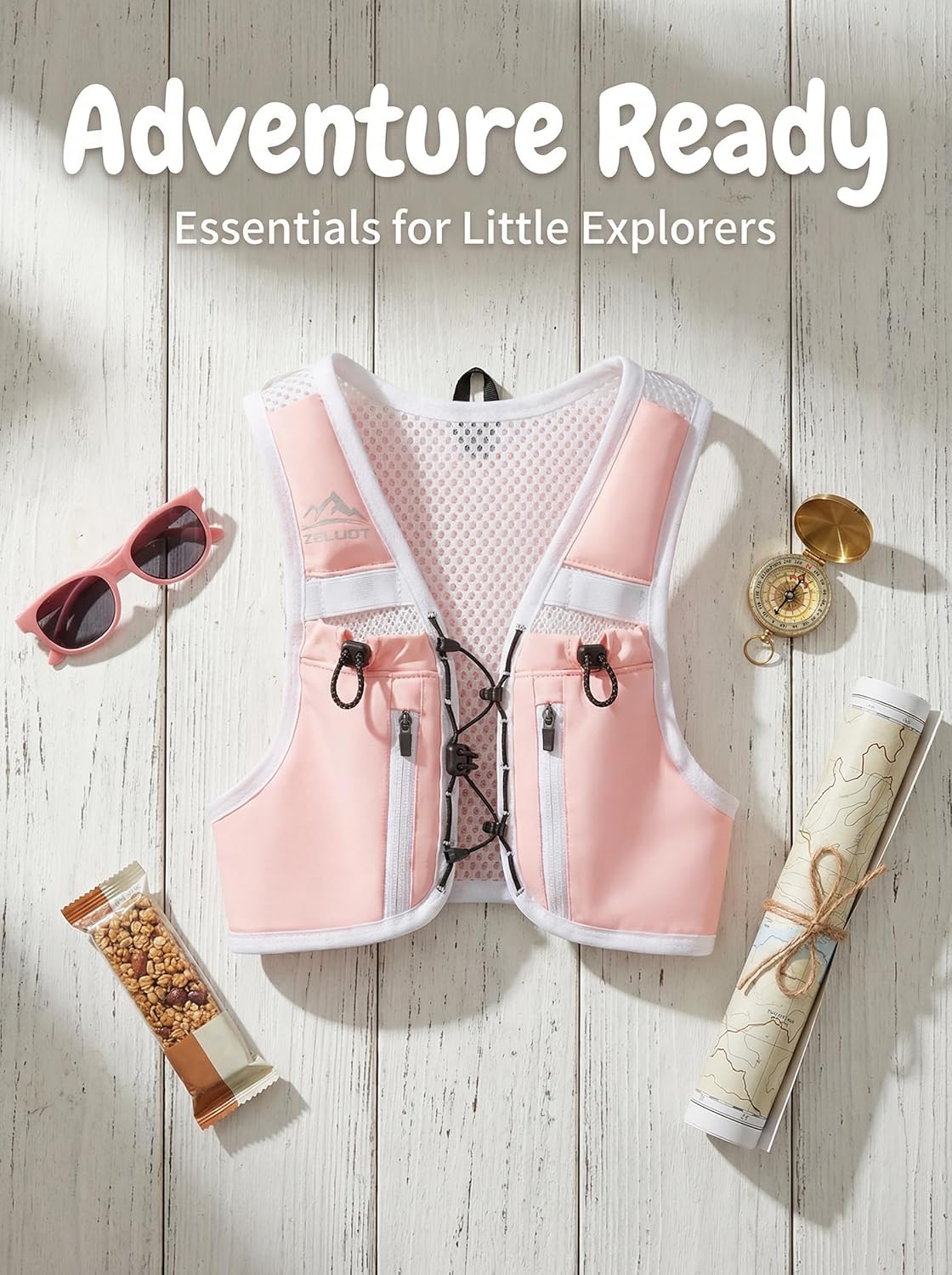 Kids Hydration Backpack with Water Bladder, USA Original Patent, Adjustable Reflective Running Vest with 8 Pockets, Lightweight Kids Hiking Backpack for Boys & Girls