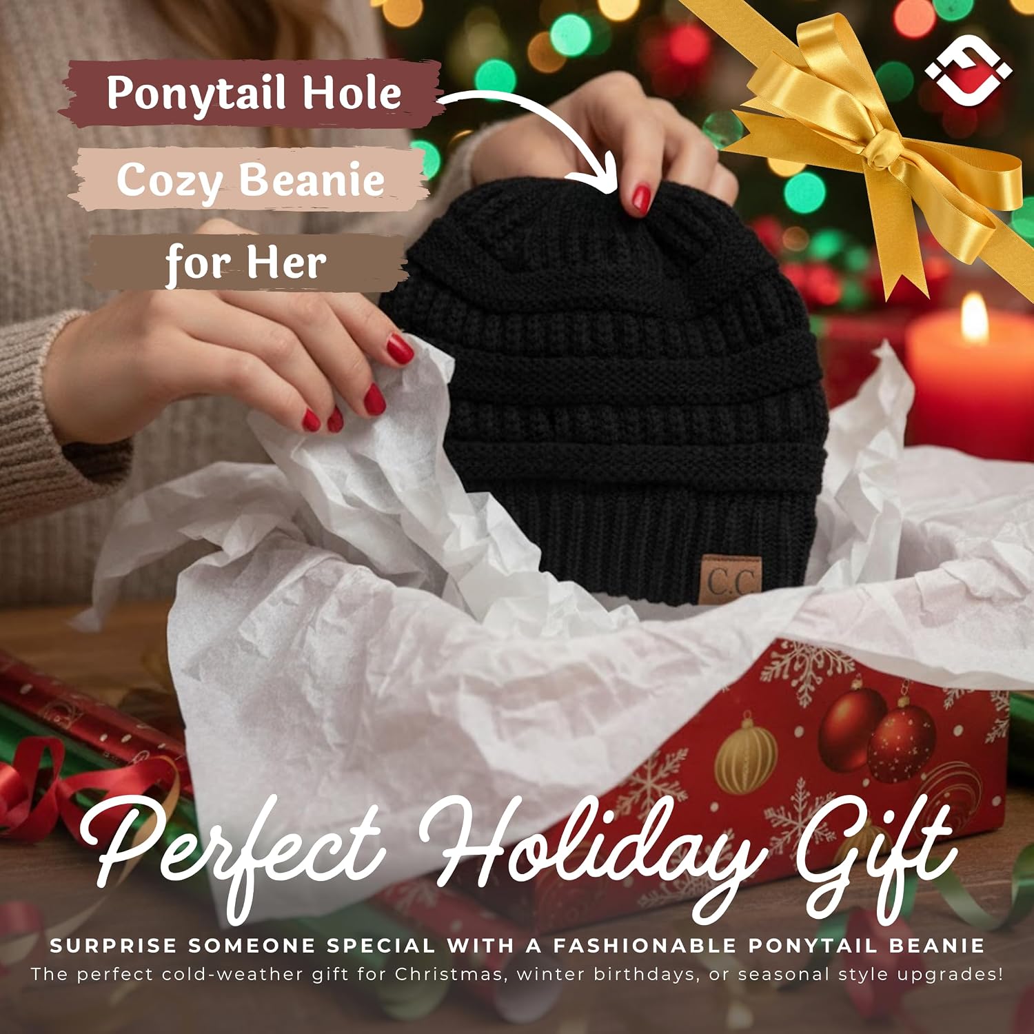 Funky Junque Ponytail Beanie for Women - Winter Hat Soft Stretch Cable Knit High Pony Tail Womens Running Hats