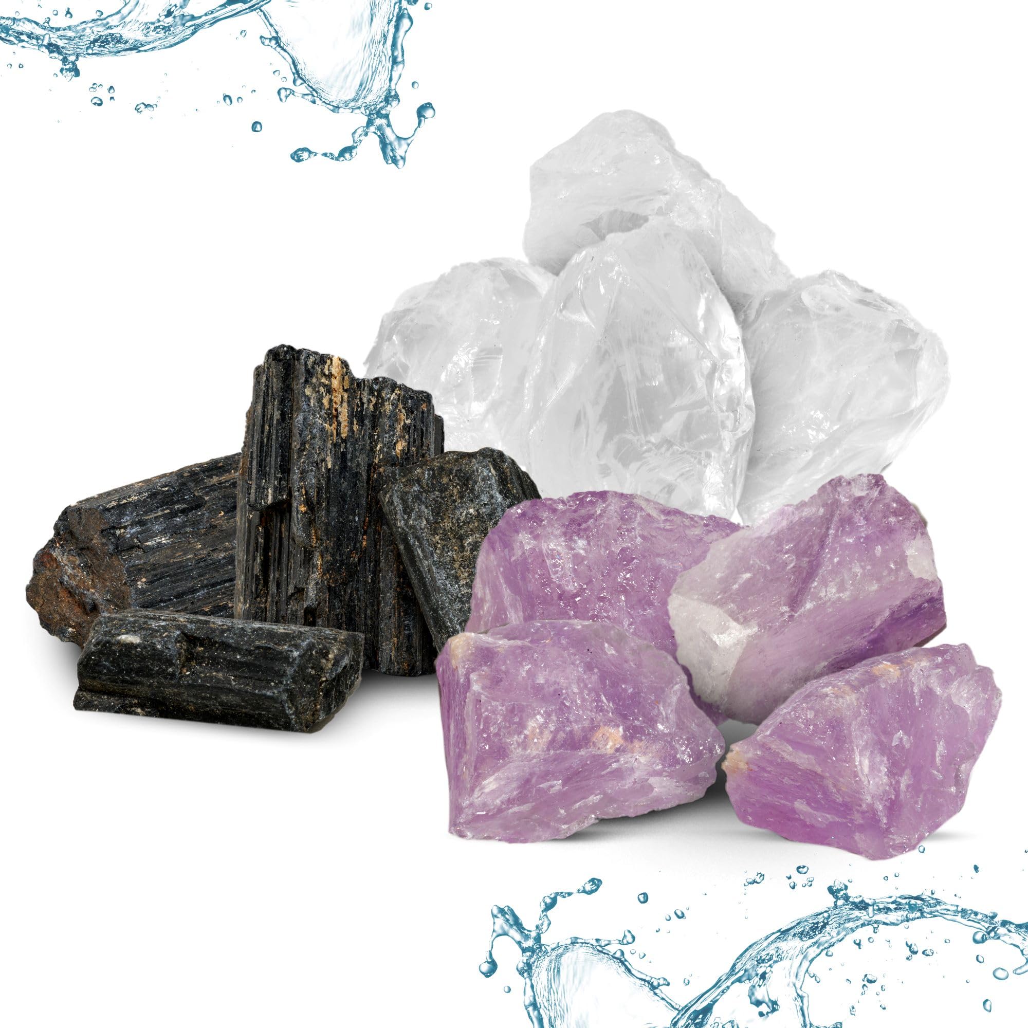 Miscela di pietre d'acqua Protezione e Liberazione | Set di pietre curative di qualità superiore, realizzato con gemme autentiche: Cristallo di rocca, Tormalina, Ametista