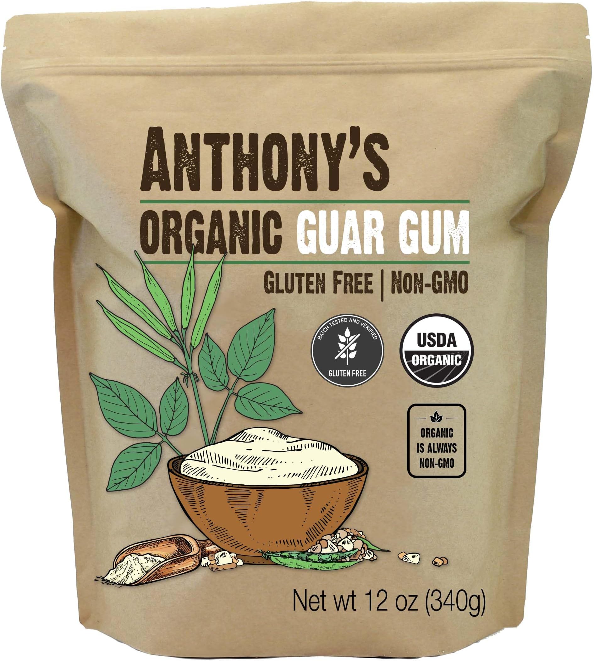 Anthony's Organic Guar Gum Powder, 12 oz, Gluten Free, Non GMO, Keto Friendly