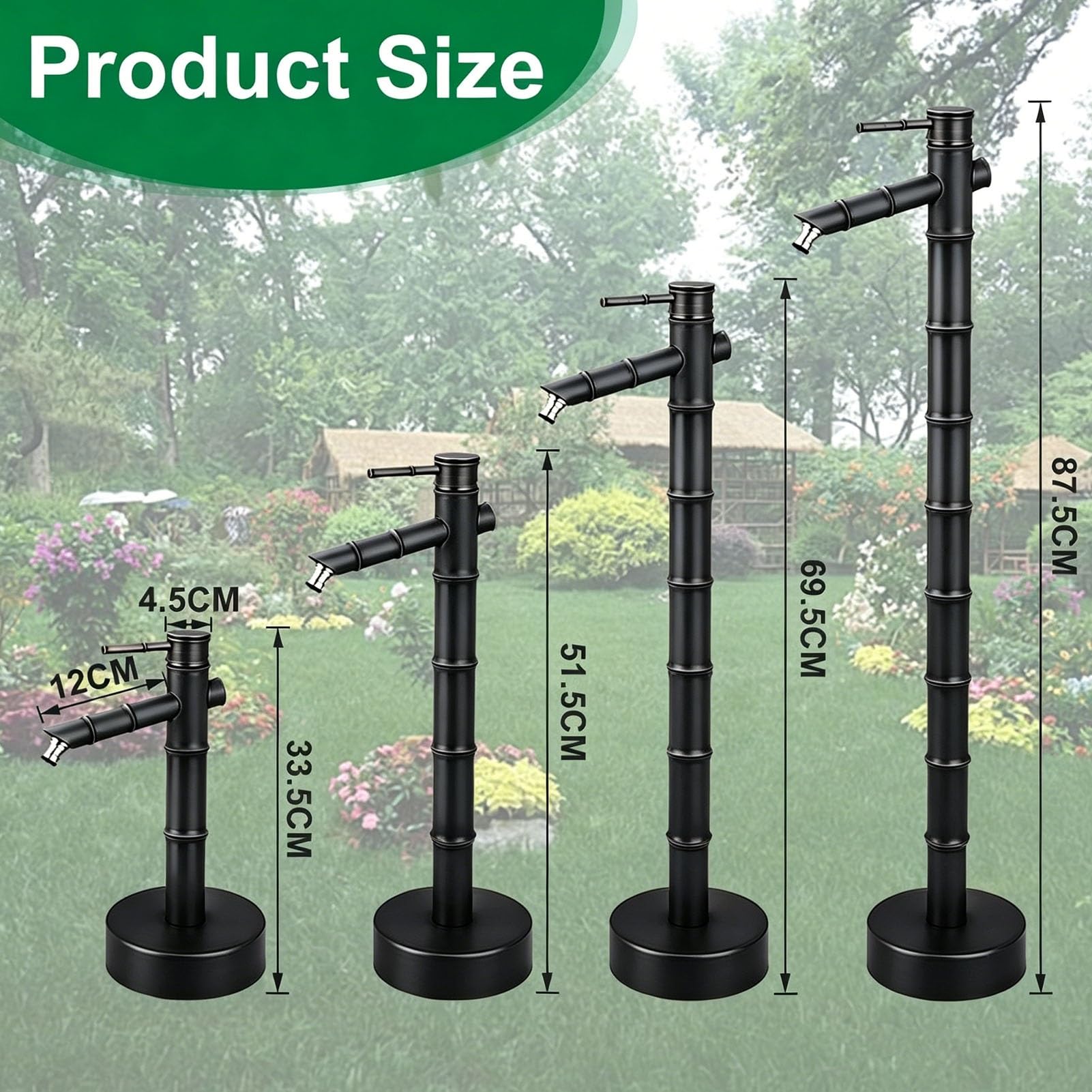 Columna de agua para grifo de jardín cobre hidrante de agua vertical exteriores césped de patio exterior, grifo negro para exteriores, fuente decorativa poste agua independiente(33.5cm,Bottom inlet)