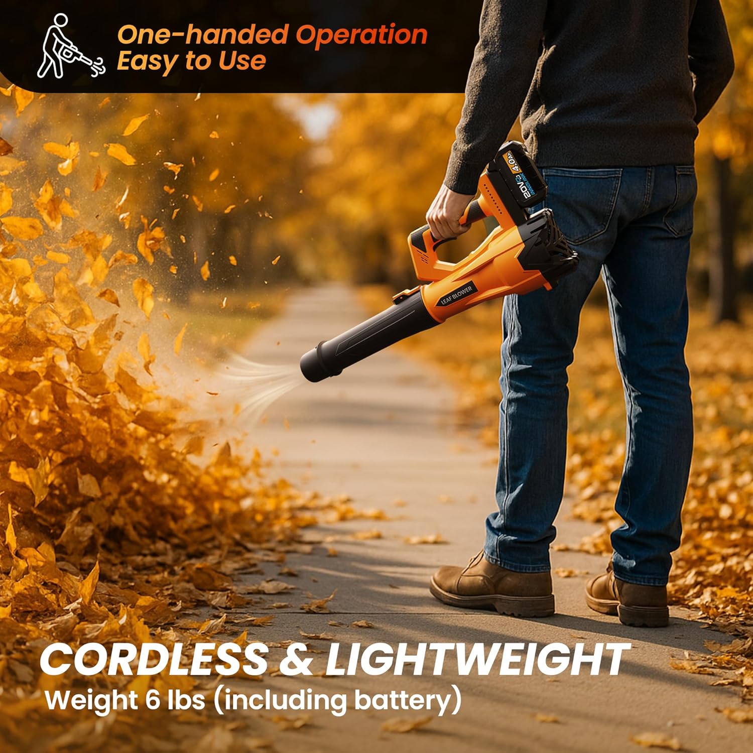 Cordless Leaf Blower with 6 Adjustable Wind Speed, Powerful Electric Leaf Blowers with 2X 4.0Ah Battery and Charger, Lightweight Handheld Leaf Cleaner for Lawn Care, Patio, Leaves Dust Cleaning