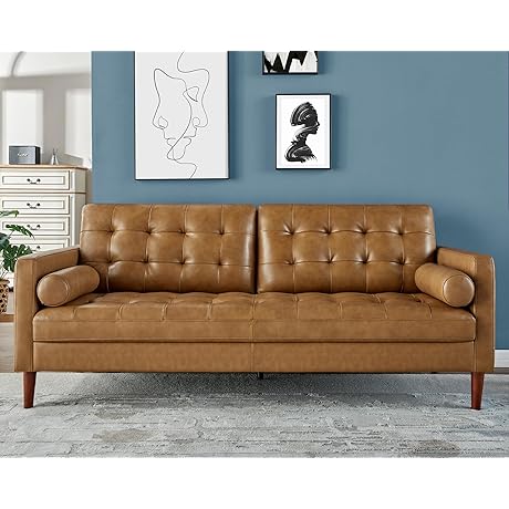 AMERLIFE Real Leather Sofa, 3 Seater Cozy Couch