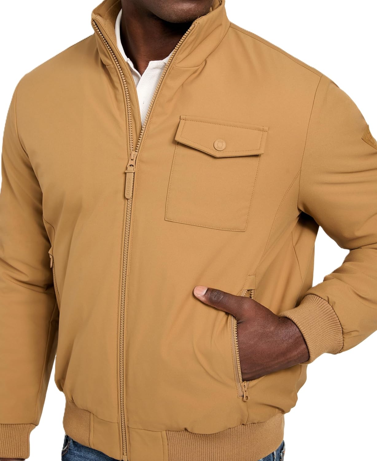 GUESS mens Jussi Softshel Bomber Stand Collar - Image 2