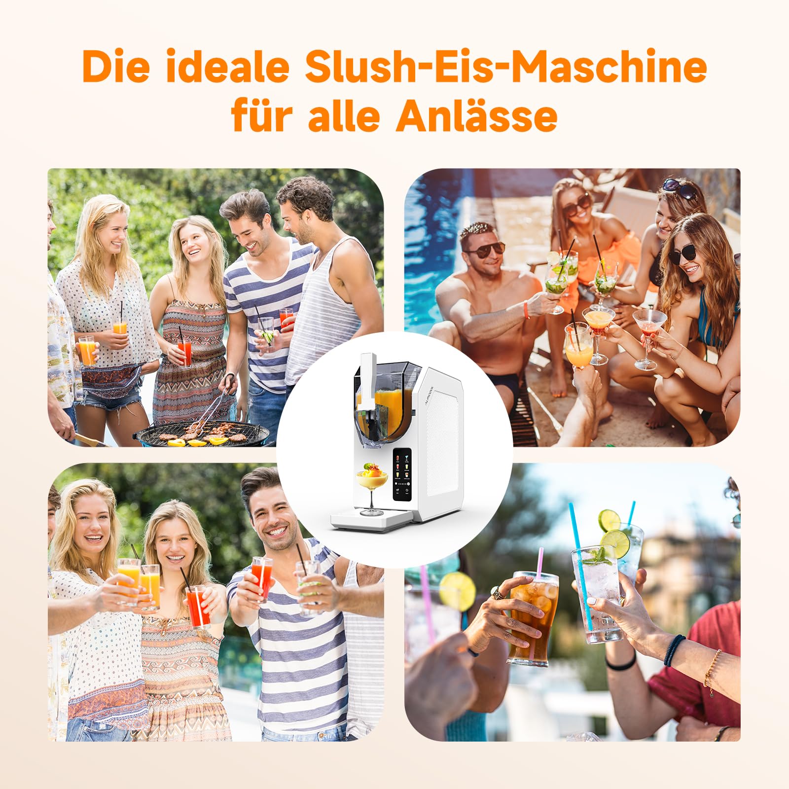 ALPICOOL Slush Maschine, 1.9L Slush Ice Maker für zu Hause, 6 Smarten Programma, für Slush, Eis-Cocktails, Frappés, Milchshakes, Turbo Freeze & Automatische Reinigung, kein Eis erforderlich, Weiß
