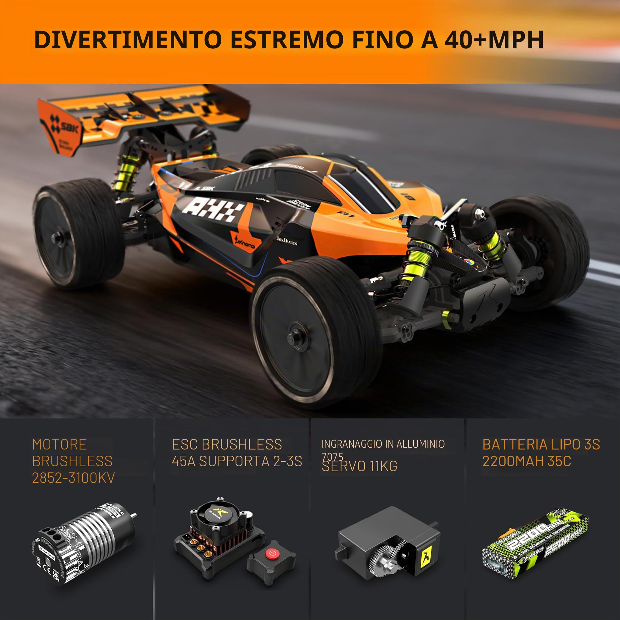 CROBOLL RLAARLO 1:10 Auto RC Brushless per Adulti, Velocità Massima 65+ km/h, Buggy 4X4 Fuoristrada, Auto da Corsa Telecomandata RTR con Ammortizzatori Carichi d'Olio