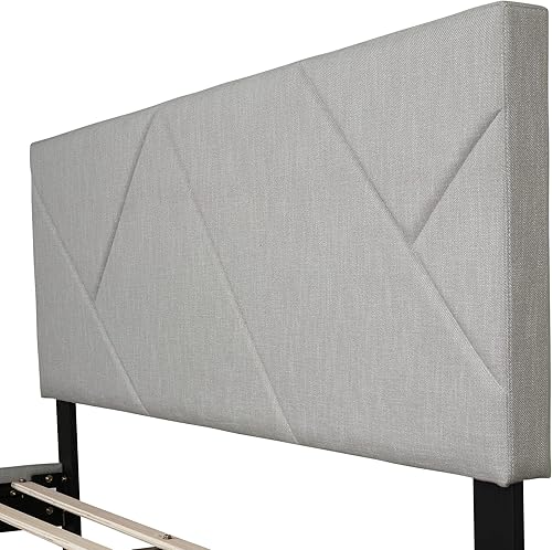 Miniatura 7 de Moderna base de cama tapizada de lino con cabecera capitoné, soporte de listones de madera, base de colchón, no necesita somier, marco de cama Beige