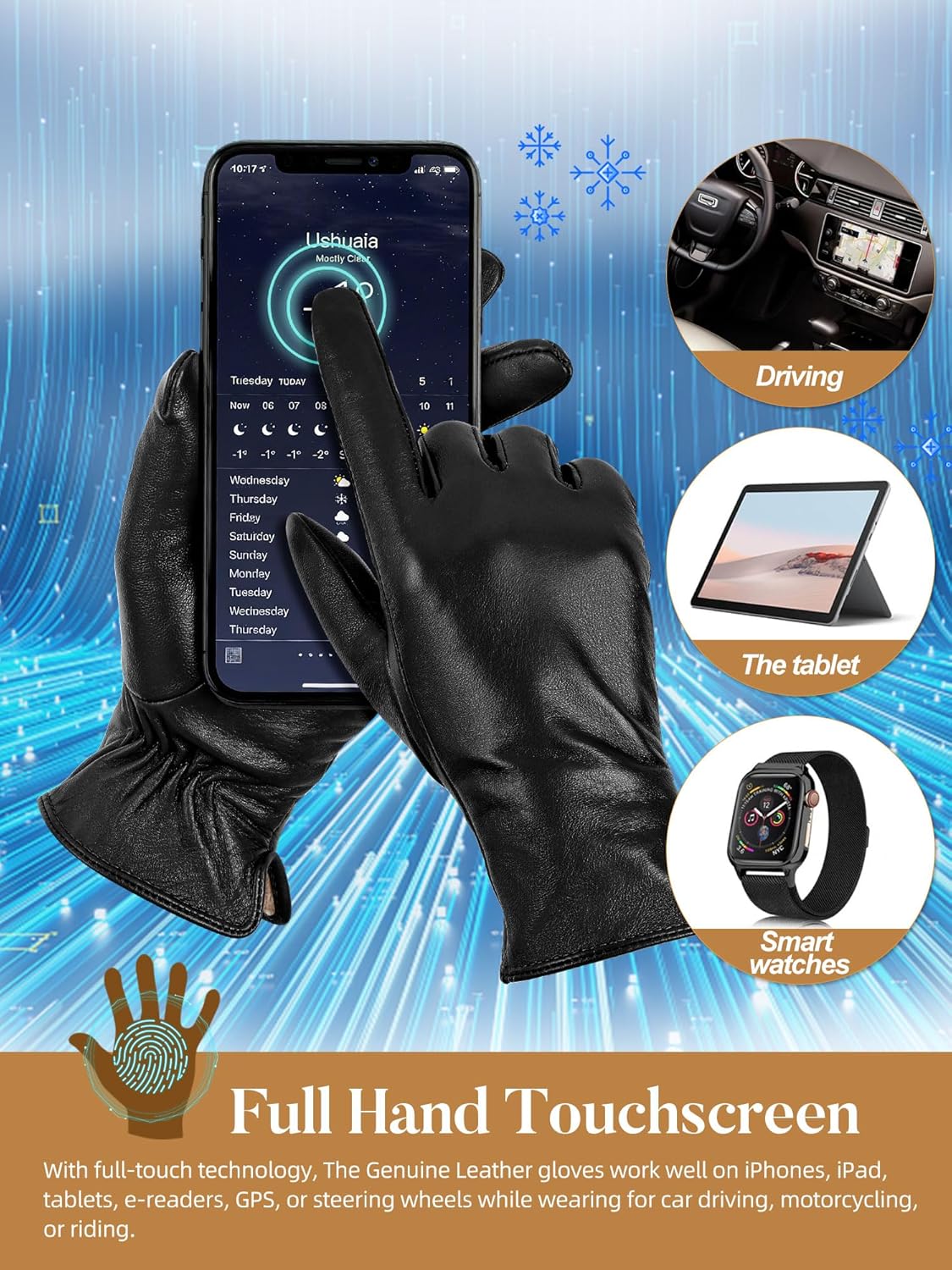 GSG Chrome-free Leather Gloves for Women Warm Cashmere/Fleece Lined Touch screen Nappa Lambskin Driving Gloves - Image 3