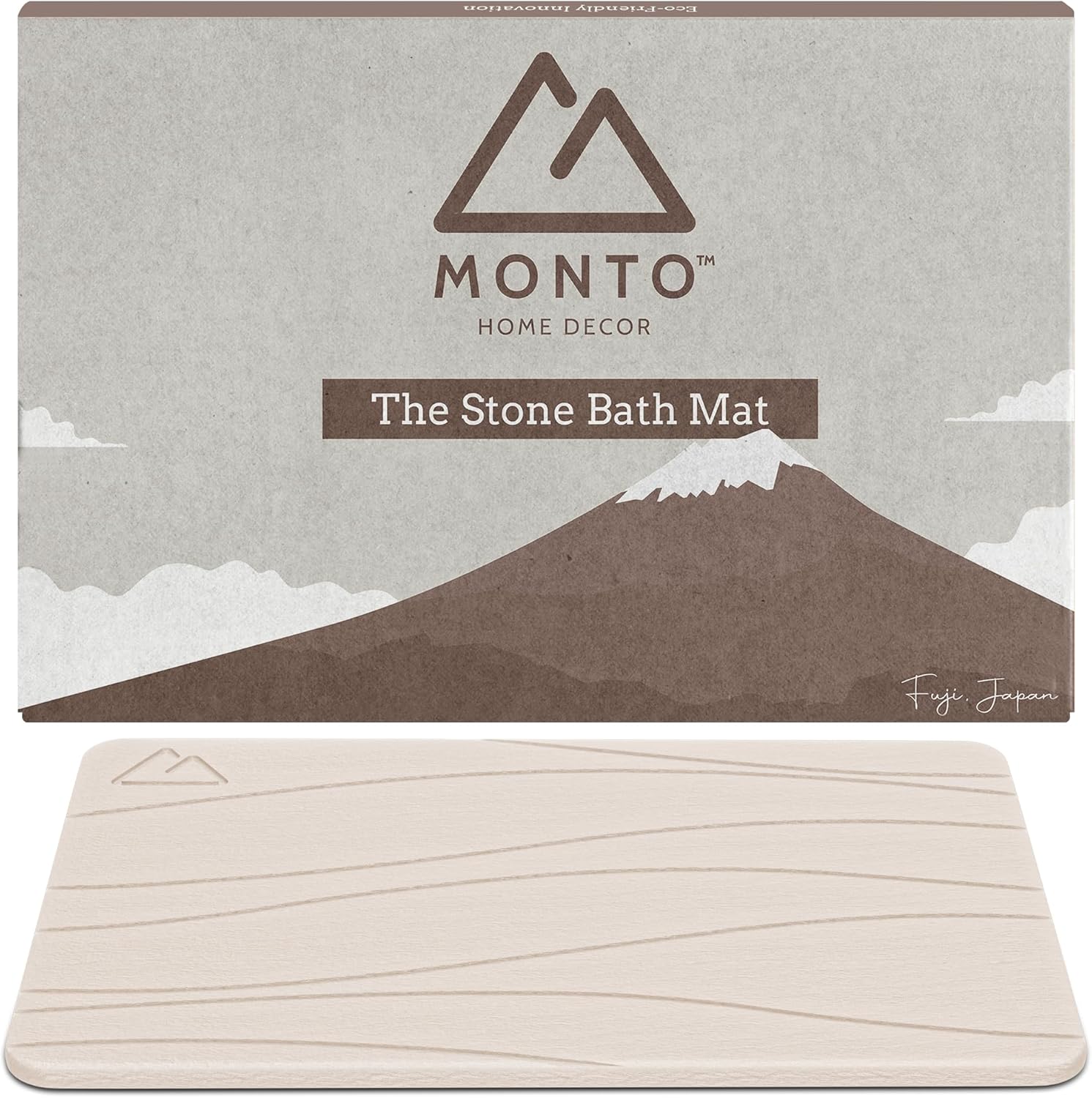 Monto's Luxury Non-Slip Stone Bath Mat That Dries Instantly Stone Diatomaceous - Shower Stone Bath mat for Bathroom, Dish, and Pet - Super Absorbent Home Spa (23.5x15inch) (Summit Mist)