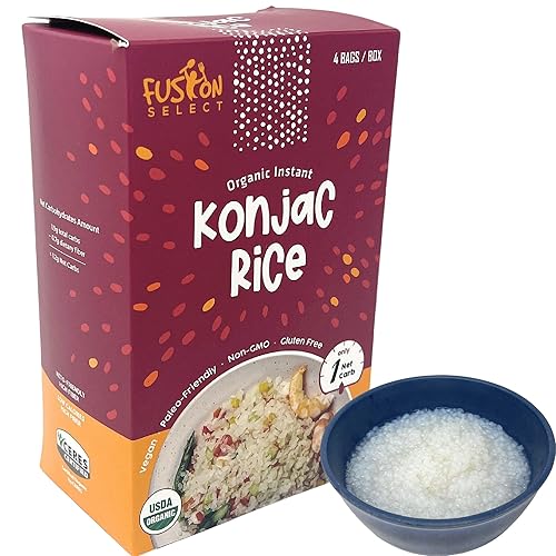 Fusion Select Packs Arroz Konjac orgánico Sustituto a base de plantas Shirataki Pasta de dieta saludable Rico en fibra Vegano, Keto,