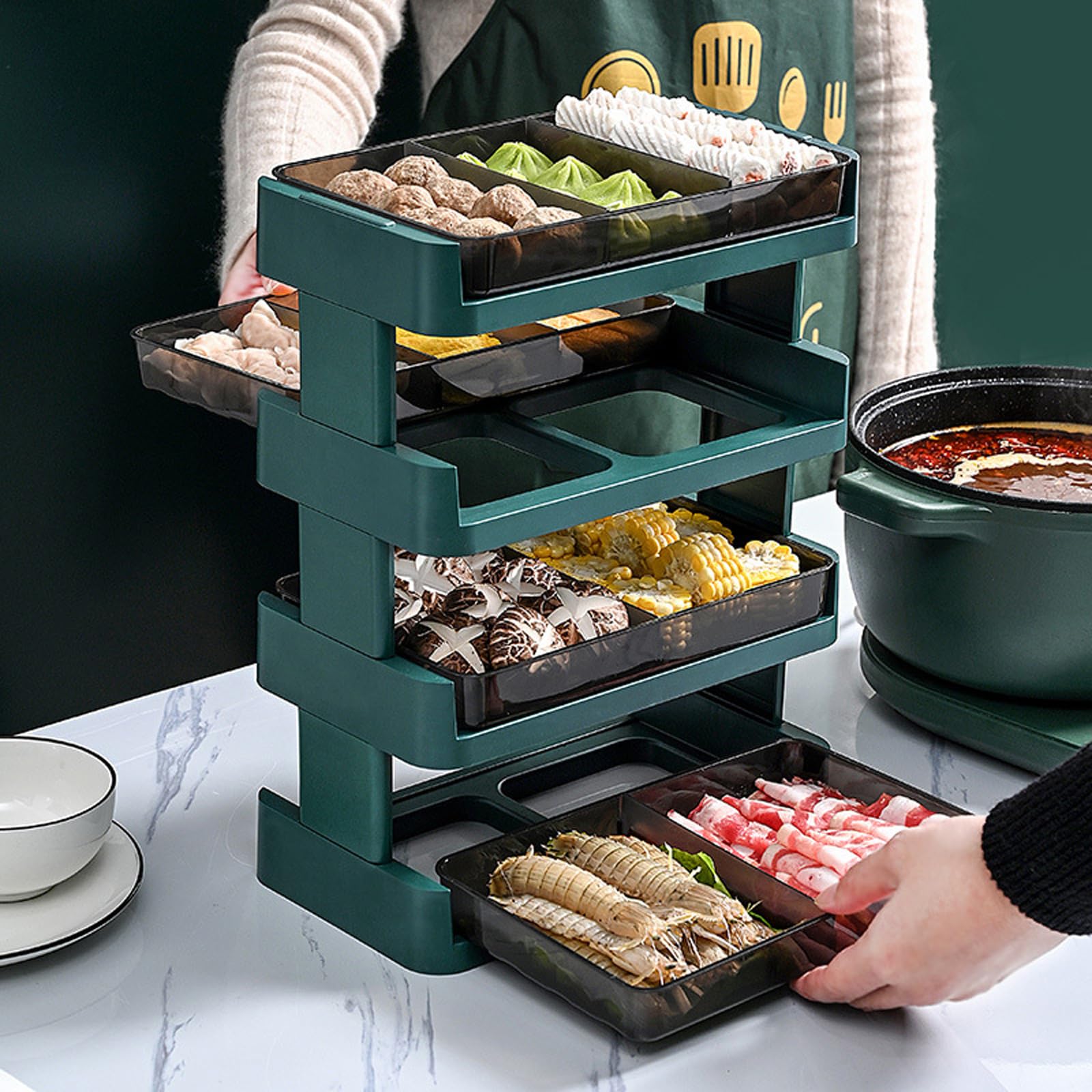 Organizzatori da Cucina in plastica a più Livelli con Scomparti Multipli per la Preparazione e Lo stoccaggio degli Alimenti, Design salvaspazio Pianificatore Alimentare in plastica