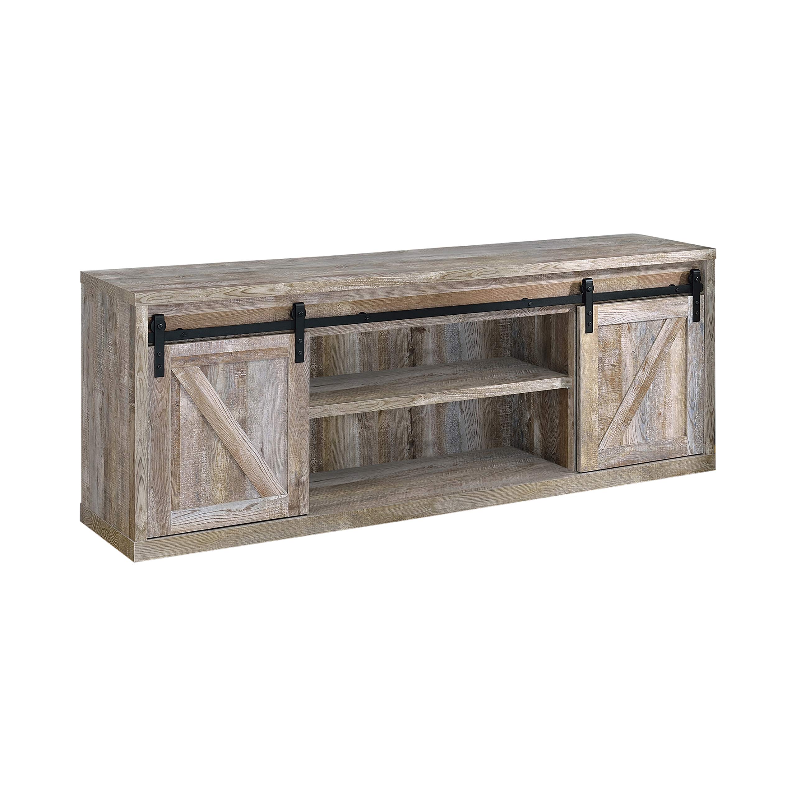 Coaster Home Furnishings71-inch 3-Shelf Sliding Doors TV Console Weathered Oak
