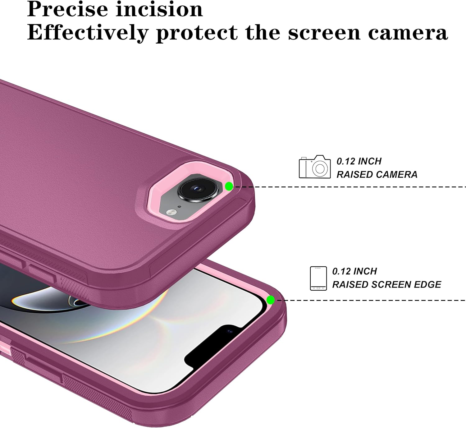 Phone Case for iPhone 16e Case with HD Screen Protector, Heavy Duty Shockproof & DustProof & Dropproof 3-Layer Cover Phone Case for iPhone 16e,WineRedPink for iPhone 16e WineRedPink image 3 of 6 B0DYF69R7N