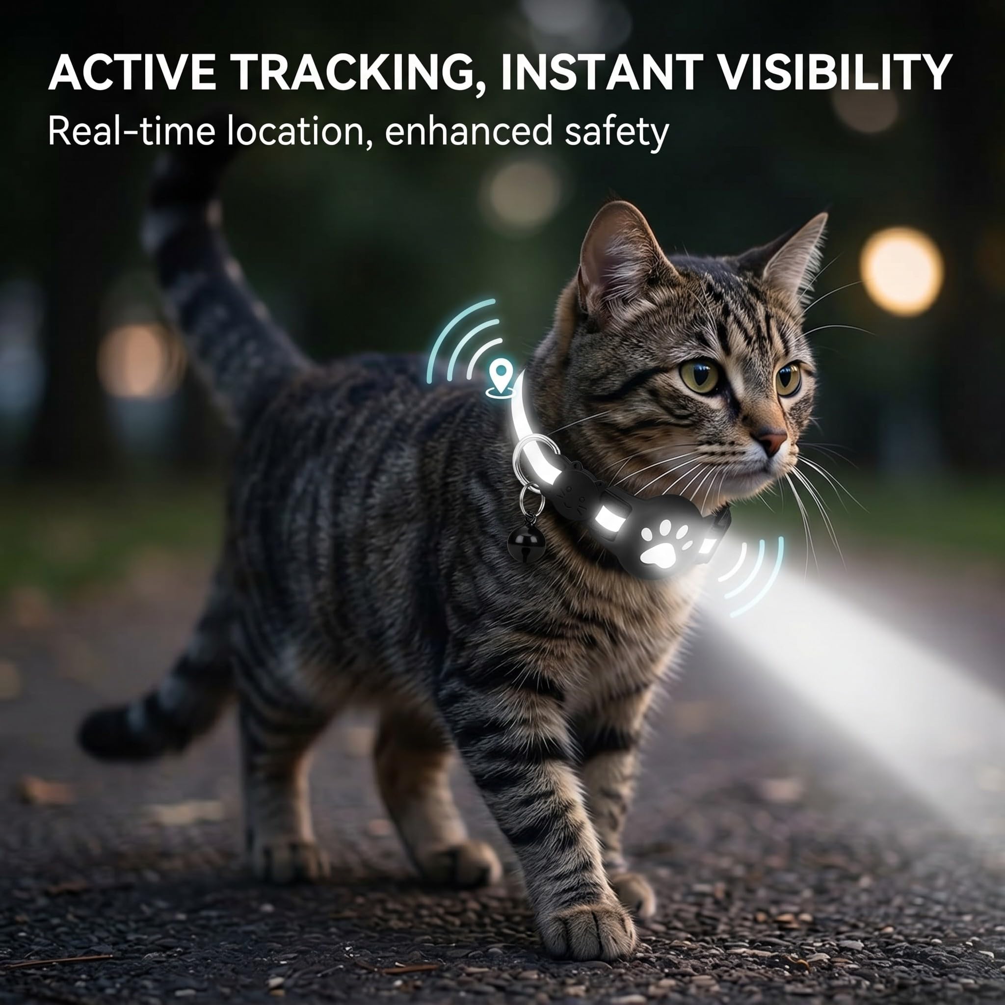 collar con GPS para gatos, resistente al agua y duradero, con elementos reflectantes para la noche, que te ayuda a localizar a tu mascota (color negro)