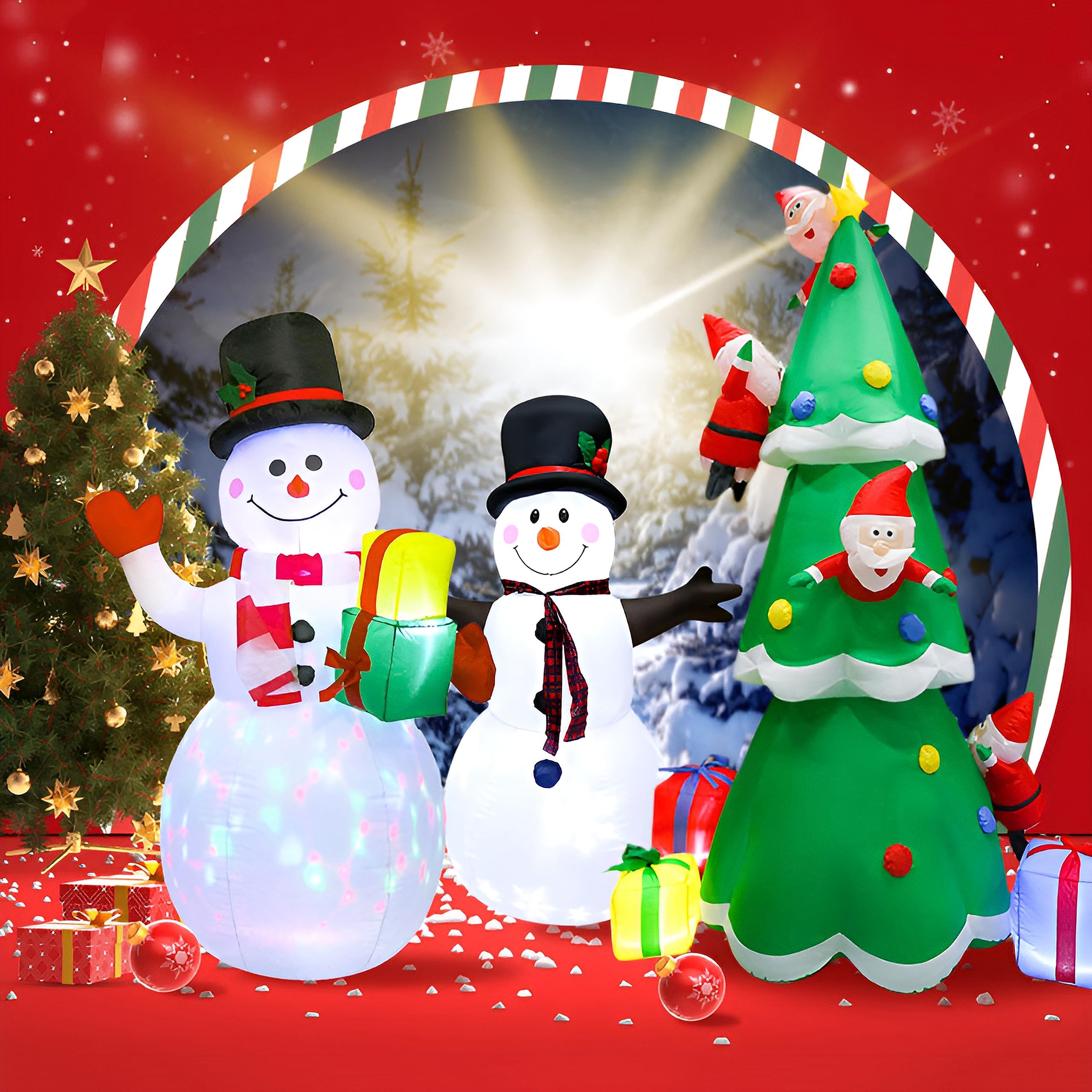 Joiedomi Decorazione da Esterno per Albero di Natale Animato Gonfiabile Alto 1,8 m con LED Incorporati, Albero di Natale Gonfiabile con Babbo Natale Pop-up e Regali per la Decorazione