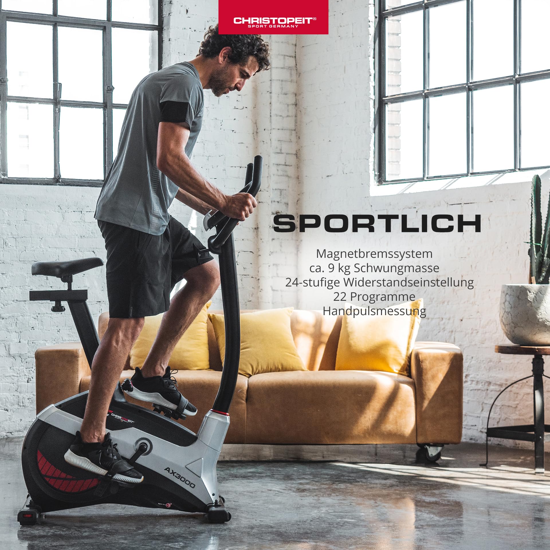 Christopeit Sport Ergometer Heimtrainer AX 3000 - Ellipsentrainer - 24-Stufig, 8kg Magnet-Bremssystem, bis 150kg Gewicht