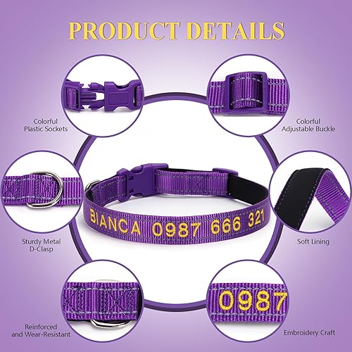 Miniatura 4 de Collares personalizados para perros, collar de perro bordado personalizado con nombre de mascota y número de teléfono, collar personalizado