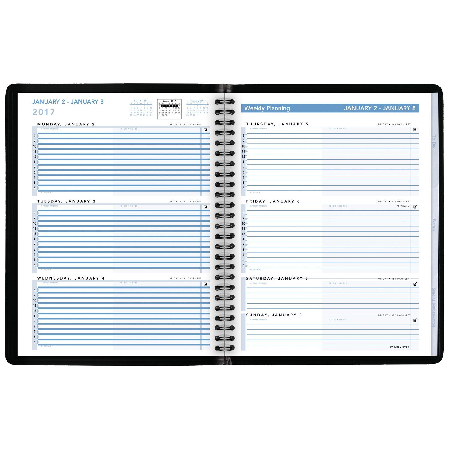AT-A-GLANCE Agenda giornaliera 2017, The Action Planner, 20,5 x 25,4 cm, nero (70-EP01-05)
