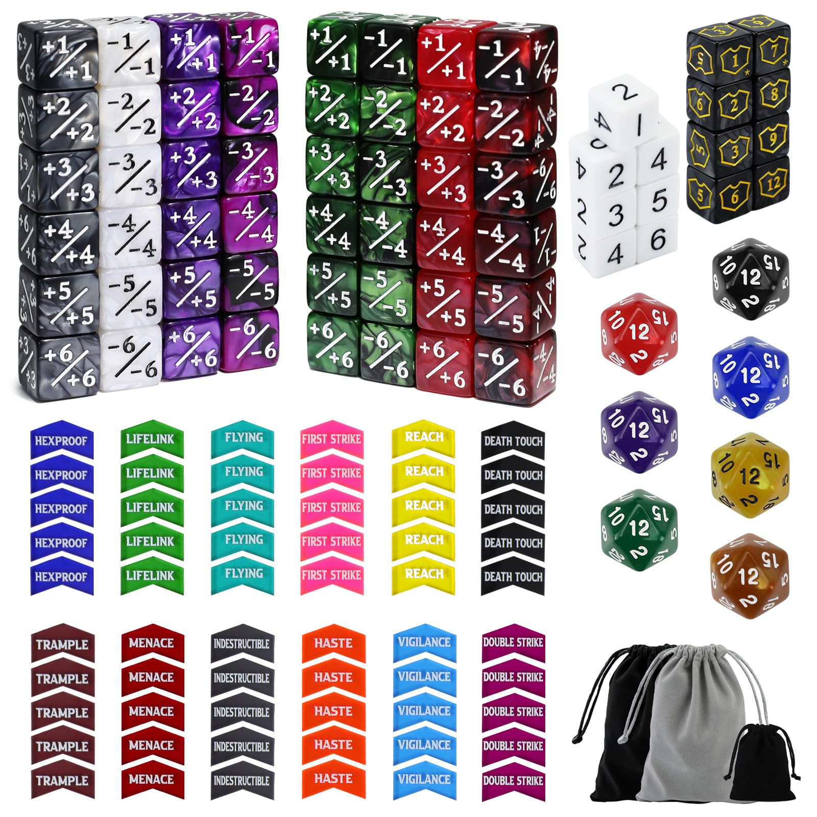130PCS MTG Keyword Counters Tokens & MTG Life Counter Dice Set for Magic Card Accessories, Compatible with MTG CCG Card Gaming Accessories