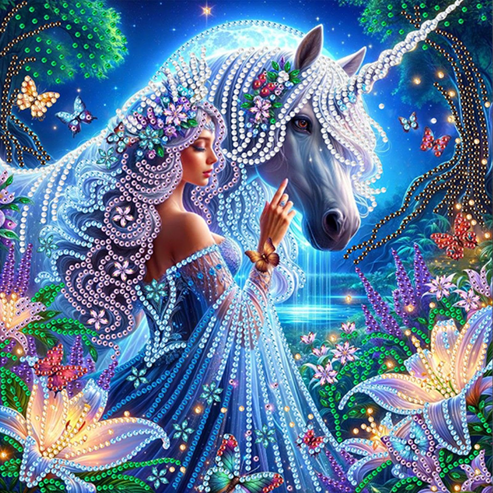 Unicorn Beauty 5D DIY Diamond Art Painting Kits Partial Drill Gem Art 30x30cm