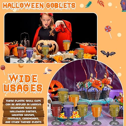 Miniatura 4 de Juego de 12 copas de Halloween, copas de calavera, decoración de mesa gótica para fiesta, copa de vino de plástico, suministros para fiesta de