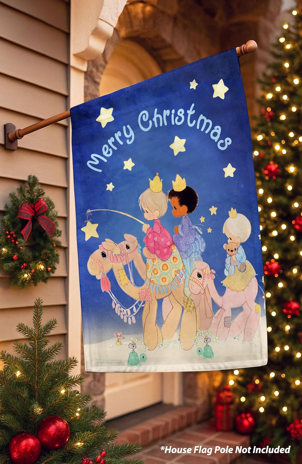 Flagology, Precious Moments Three Wise Men Christmas House Flag 28" x 40", Outdoor Flag, Exclusive Premium Fabric, Officially Licensed, Holiday Outdoor Décor