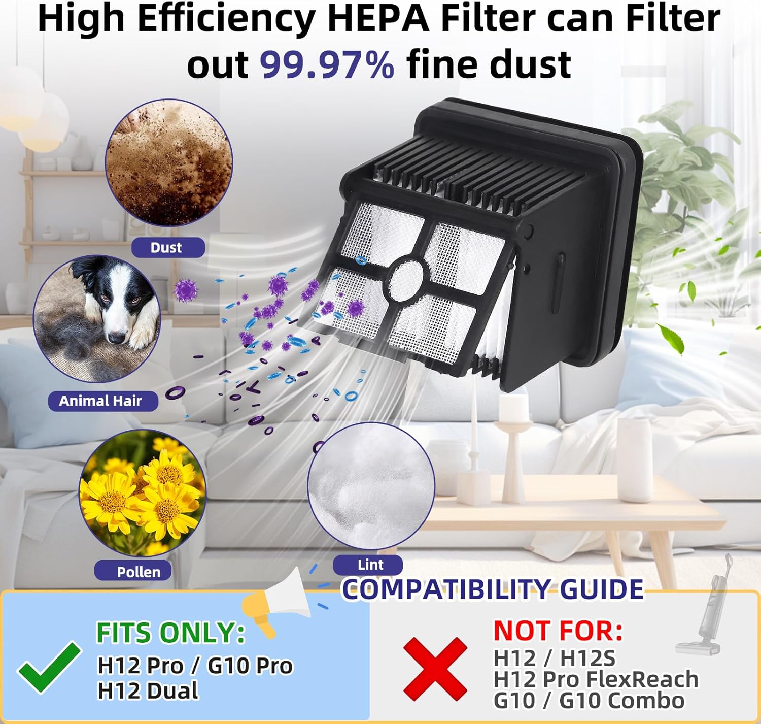 Replacement Brush Roller and Filter for Dreame H12 Pro, H12 Dual, G10 Pro Cordless Wet Dry Vacuum Cleaner, Replacement Parts Kit Include 3 Filters Replacement, 3 Brush Rollers(Not H12 & G10)