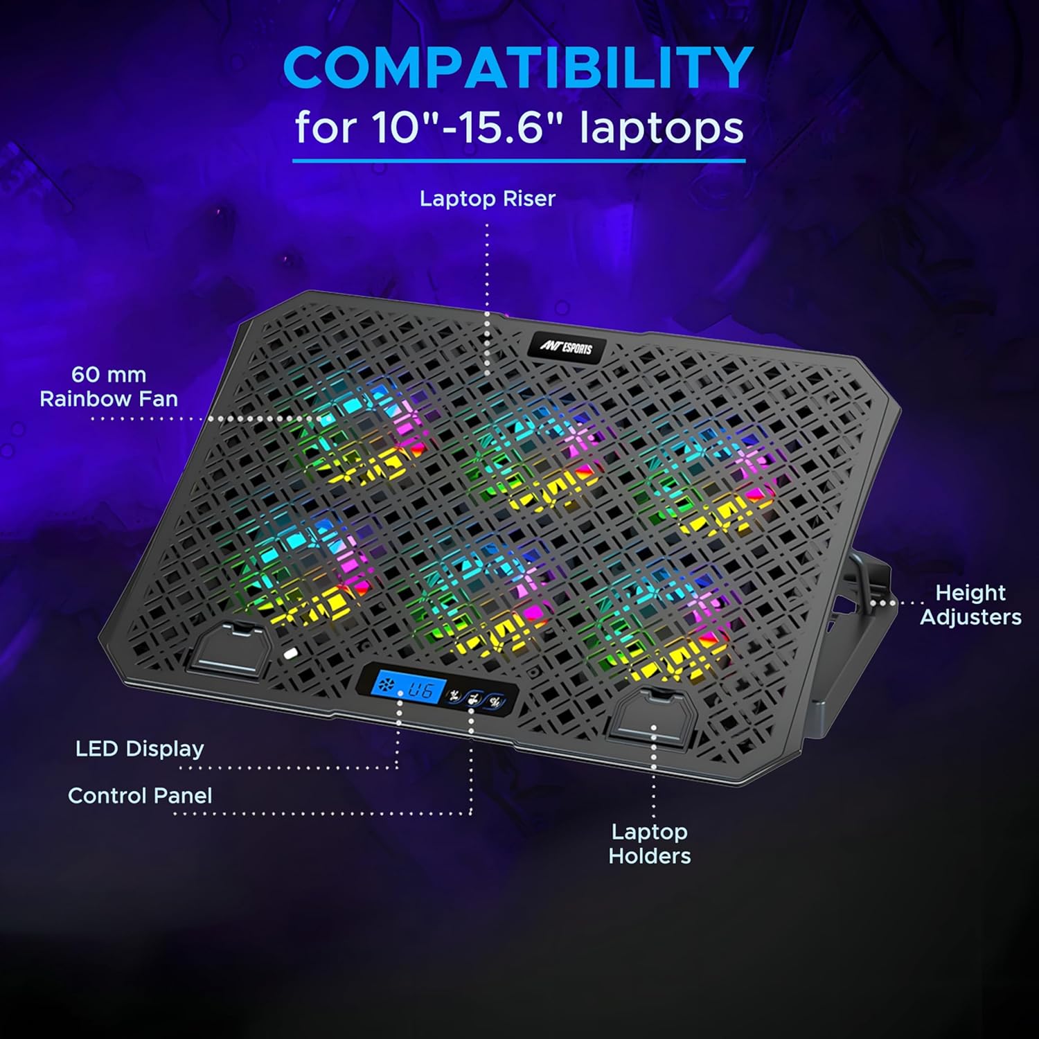 Ant Esports NC210 Gaming Notebook Cooler with 6 Cooling Fans for 10" - 15.6" Laptops, RGB Lights, 2 USB Ports 19 81CAlQQMWNL. SL1500