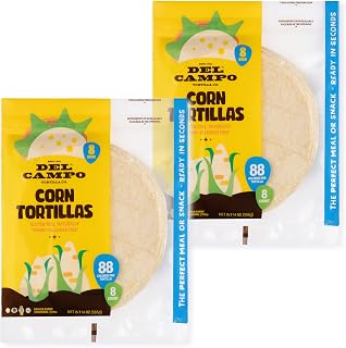 Del Campo Soft Corn Tortillas 8 Inch Gluten Free Kosher - Authentic All-Corn Mexican Wraps for Tacos Quesadillas (16ct Pack of 2)