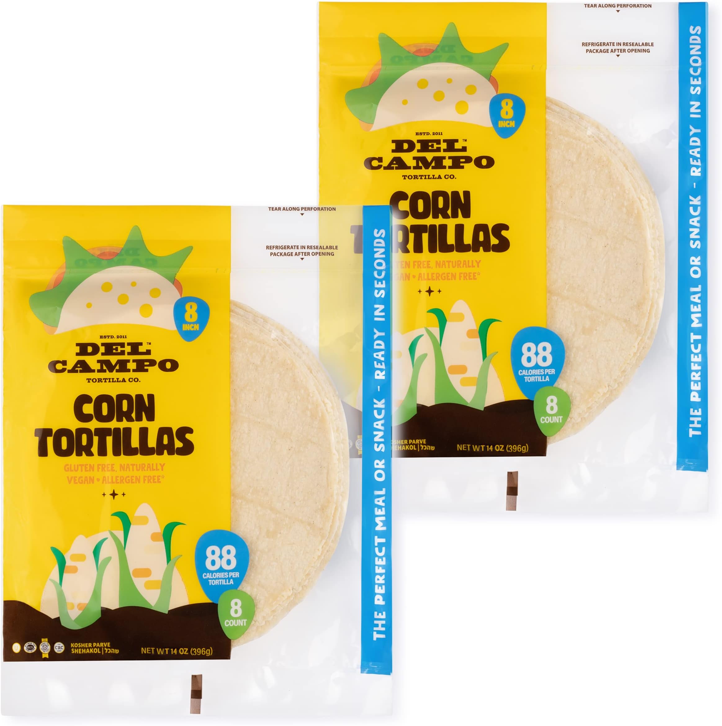 Del Campo Soft Corn Tortillas – 8 Inch Round, Gluten Free and All-Corn Authentic Mexican Food. Many Serving Options: Wraps, Tacos, Quesadillas or Burritos, Kosher. (8ct.) (Pack of 2)