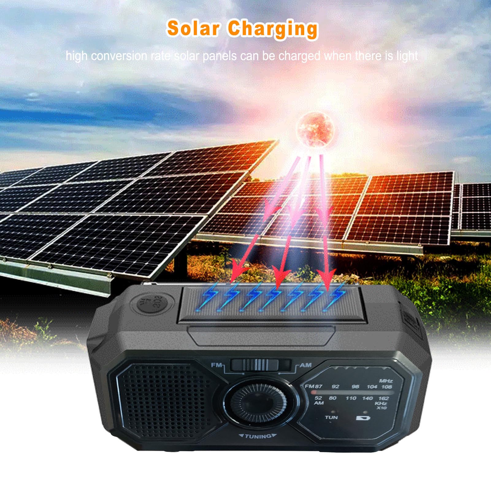 Radio de iluminación de manivela: Linterna LED multifunción, Recarga Solar y dinámica | Radio FM portátil, Cargador de Emergencia USB, Ideal para Acampar, Senderismo, apagones y Supervivencia