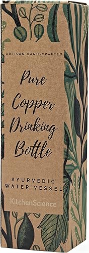 Miniatura 9 de Auténtica botella de agua de cobre de diseño ayurvédico de 34 onzas/33.8 fl oz con bolsa de lona de transporte y funda para agua potable | A prueba