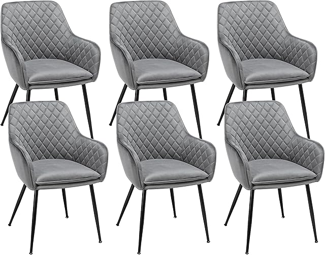 Yaheetech Modern Gray 6pcs Dining Room Chairs Fabric Accent Chairs Upholstered Tub Chairs for Counter Desk or Table Home Kitchen