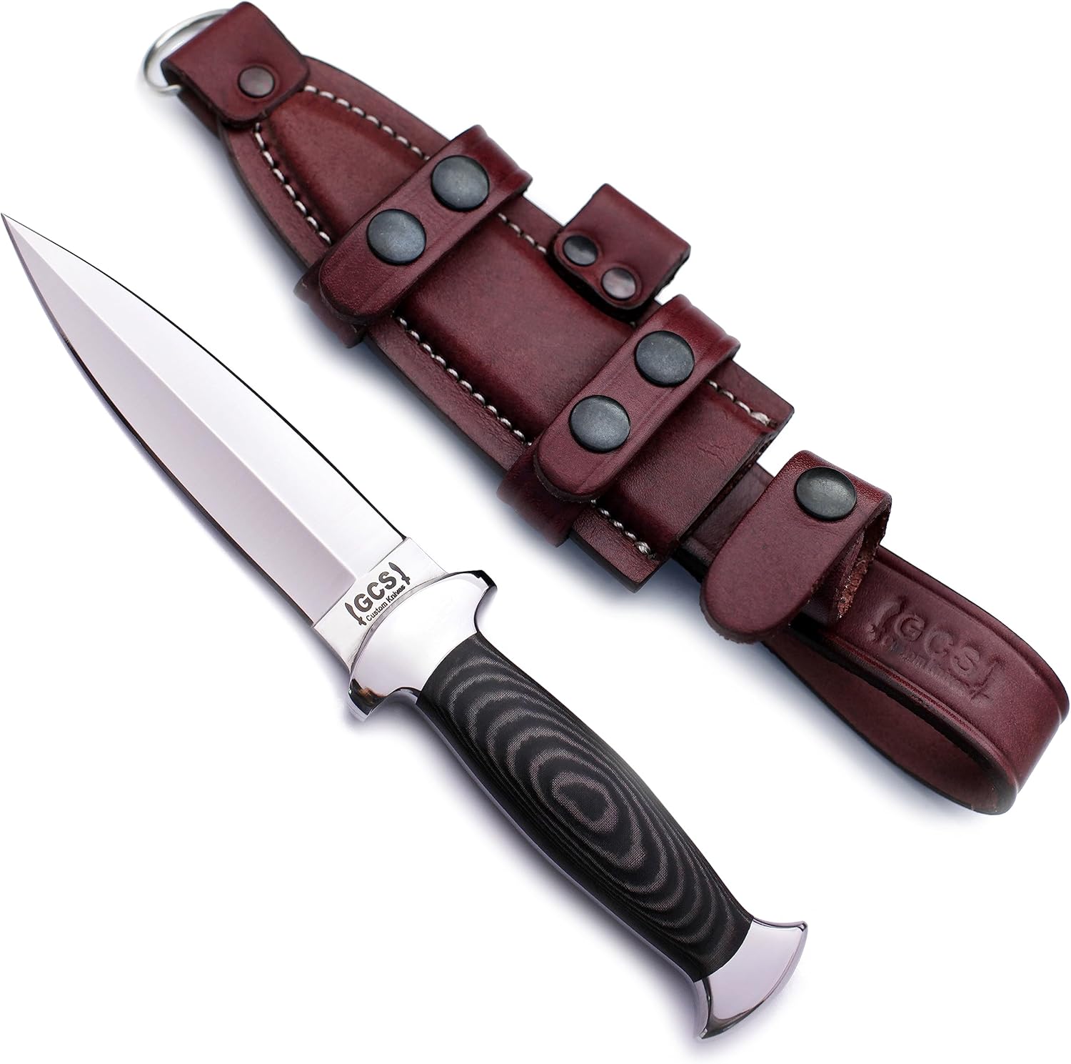 GCS Handmade Micarta Handle D2 Tool Steel Tactical Hunting Knife with leather sheath Full tang blade designed for Hunting & EDC GCS 183