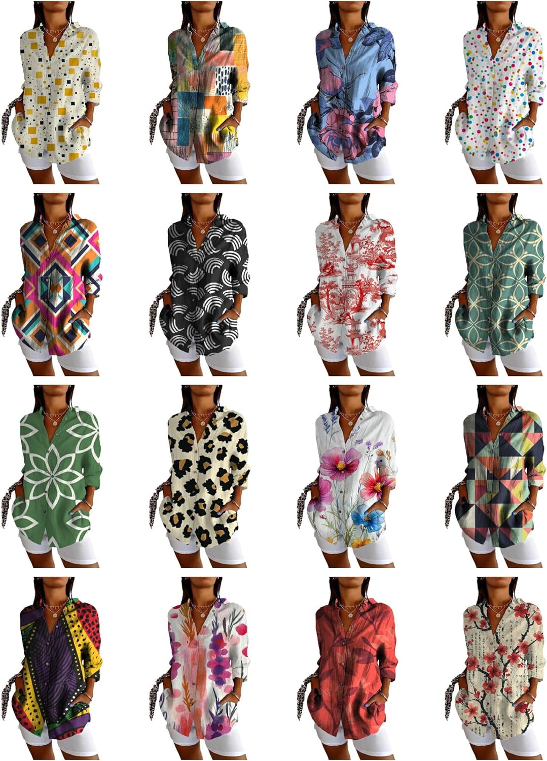 Summer Shirts for Women Long Sleeve Blouses Button Down Novelty V Neck Casual Baggy Ladies Dressy Daily Trendy Tops - Image 4