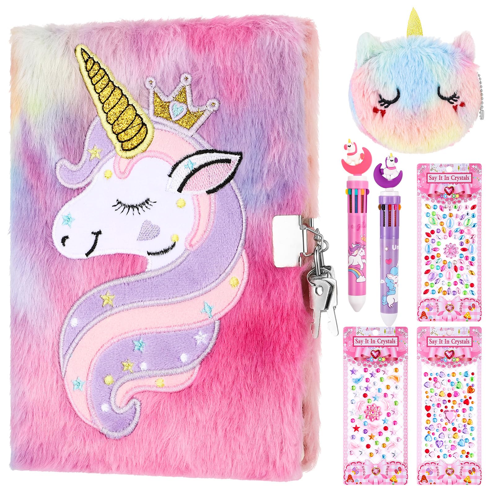 Candcamp Unicorn Secret Diary for Girls,Kids Stationary Sets Girls Stationary Sets for Girls Secret Diary with Lock and Pen Girls Stationary Gift Sets for Girls Pink and Purple Unicorn