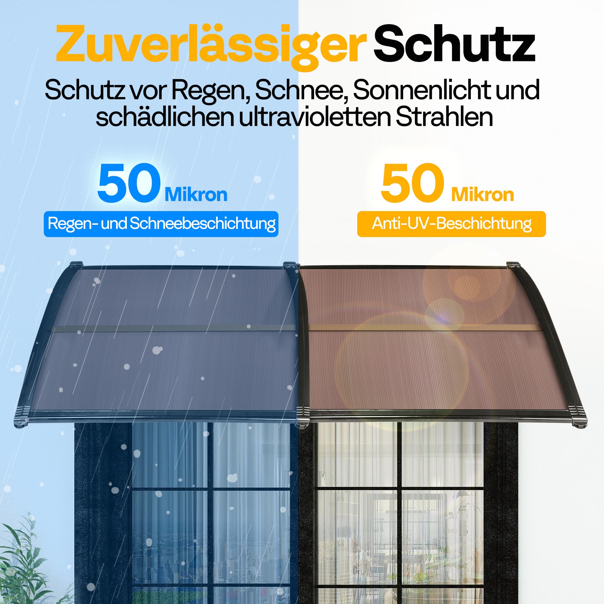 VIVOHOME Vordach für Haustür Fenster Markise 300×100cm Polycarbonat gespleißte Überdachung braun Pultbogenvordach mit schwarzer Halterung für Sonnenschutz und Regenschutz