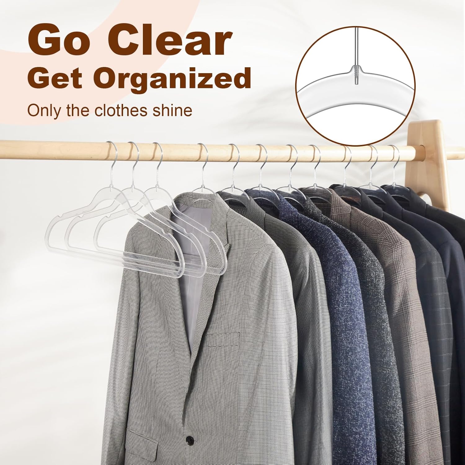 Clear Pant Hangers 25 Pack and Clear Hangers 50 Pack, Closet Hangers Set