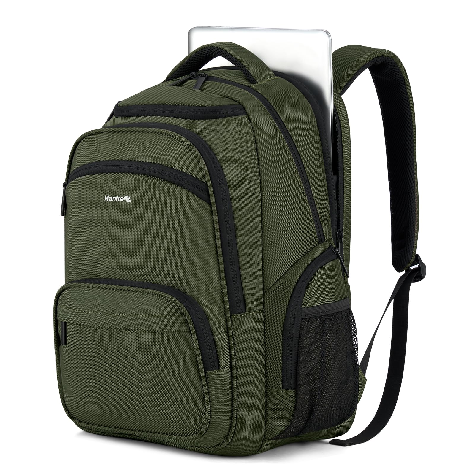 Hanke Carry-on Travel Backpack for Men Women - 18 Inch Travel Backpack Flight Approved Personal Item Size, TSA Lightweight College Large Backpack Fits 15.6" Laptop,with Luggage Strap(Army Green)