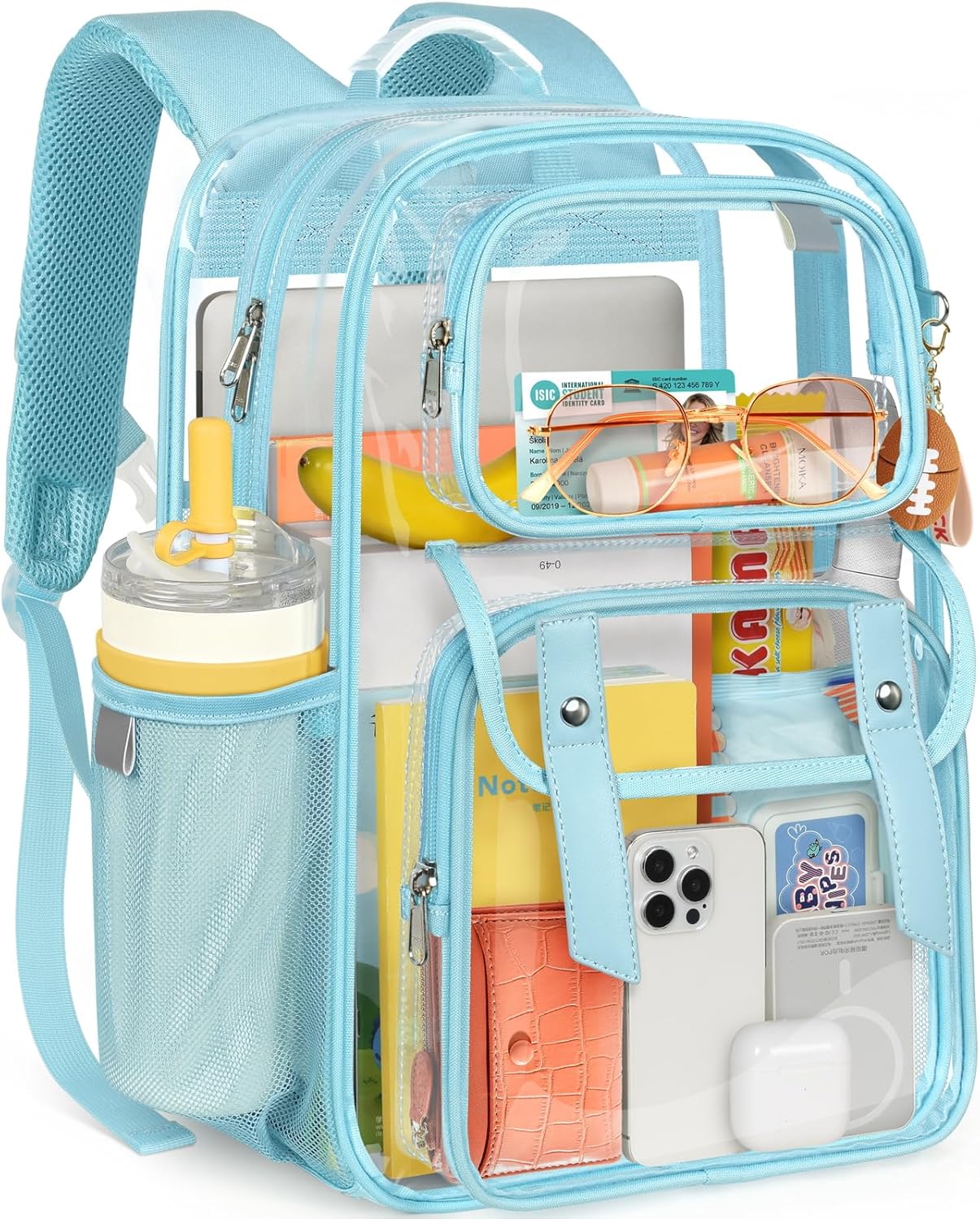 Clear Backpack Heavy Duty, Transparent Bookbag with Reinforced Straps Multi-pockets PVC See Through Backpacks for College Work Travel - Pink