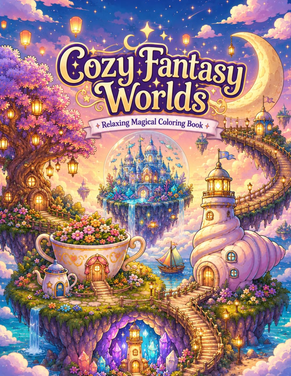 Cozy Fantasy Worlds: Relaxing Magical Coloring Book