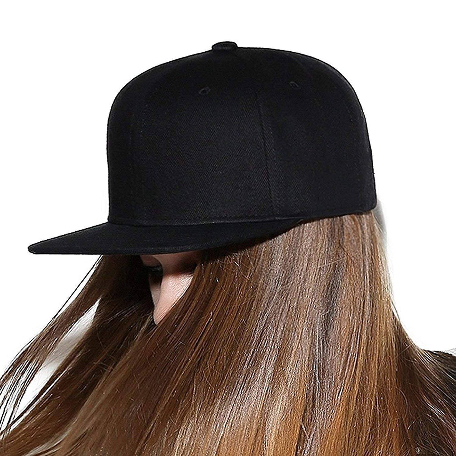 Verceys Unisex Solid Cotton Flat Bill Brim Baseball Hat with Adjustable Snapback Hip Hop Cap Black