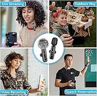 Vista 7 de Micrófono inalámbrico mini micrófono para iPhone/teléfono Android, pantalla LED, micrófono Lavalier para grabación de video, clip en solapa