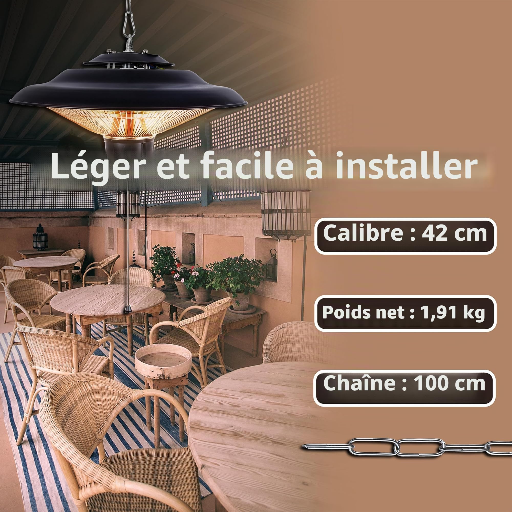 DONYER POWER Chauffage extérieur pour jardin, terrasse, chauffage halogène 800 W et 2000 W pour serre et tente