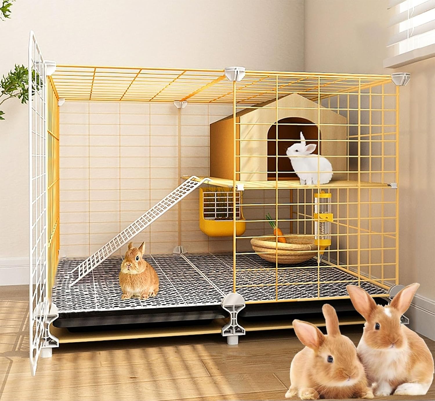 Small Animal Cage, Large Hamster Cage with 360° Universal Wheels, Metal and PP Material, Guinea Pig Cage Wire Mesh Villa,(105 * 35 * 39cm)