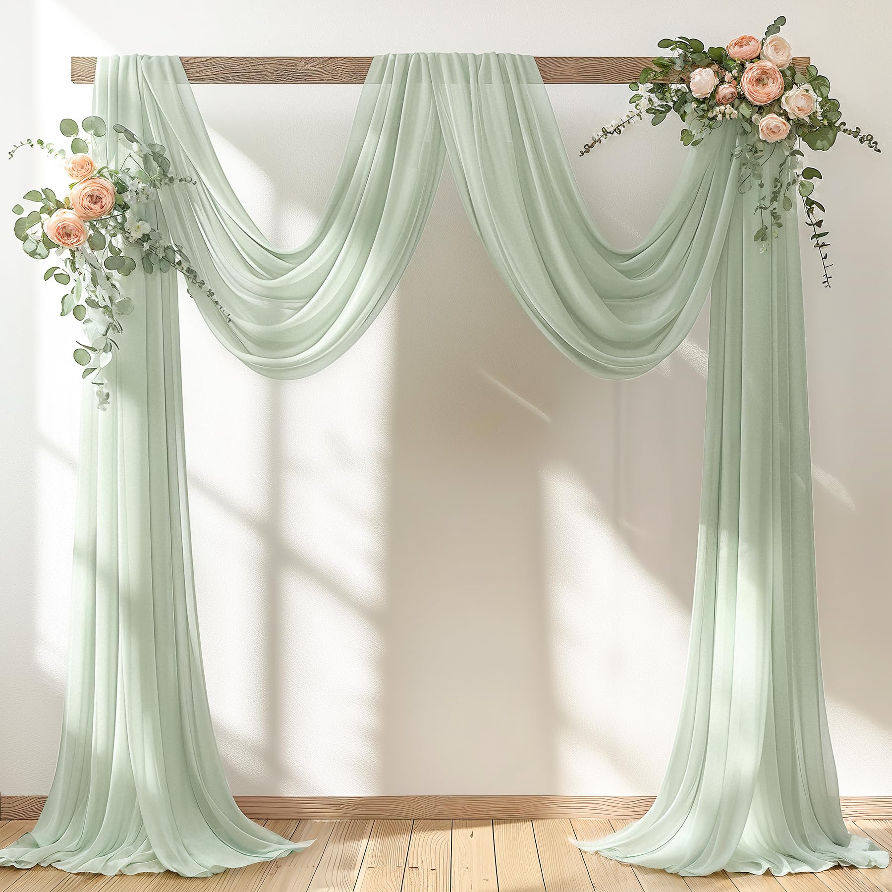 30" x 20Ft Wedding Arch Draping Fabric, 2 Panels Sage Green Sheer Curtain Drapes Extra Wide &amp; Long Backdrop Curtains for Wedding Arch Ceremony Birthday Party Decorations